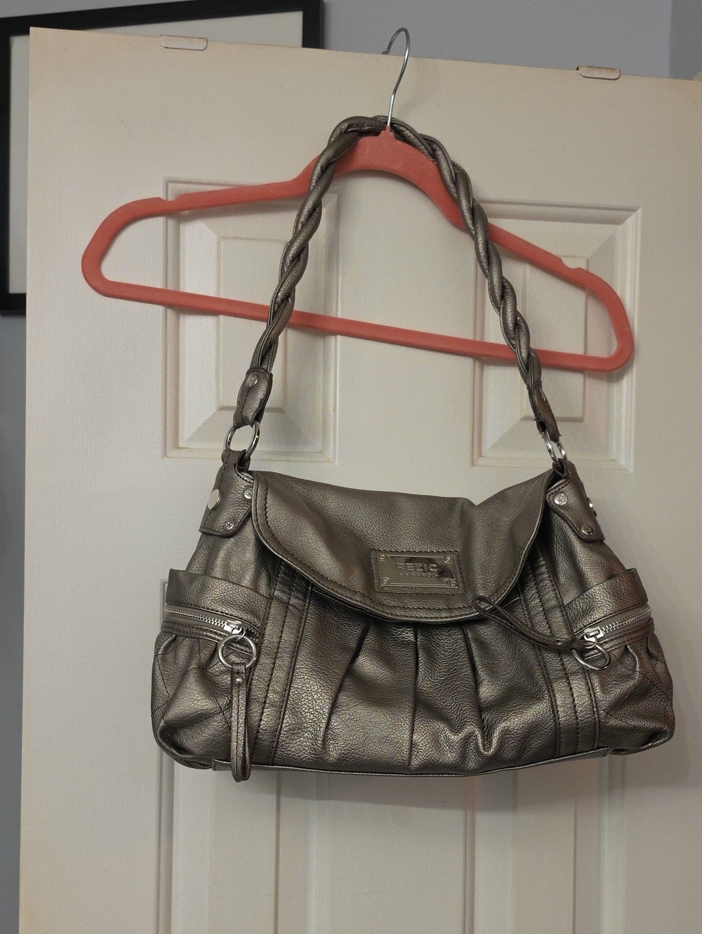 Relic Metallic Gray Shoulder Bag with Braided Strap And Small Wristlet EUC